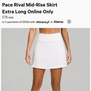 Lululemon pace rival skirt - 17” long, size 6.